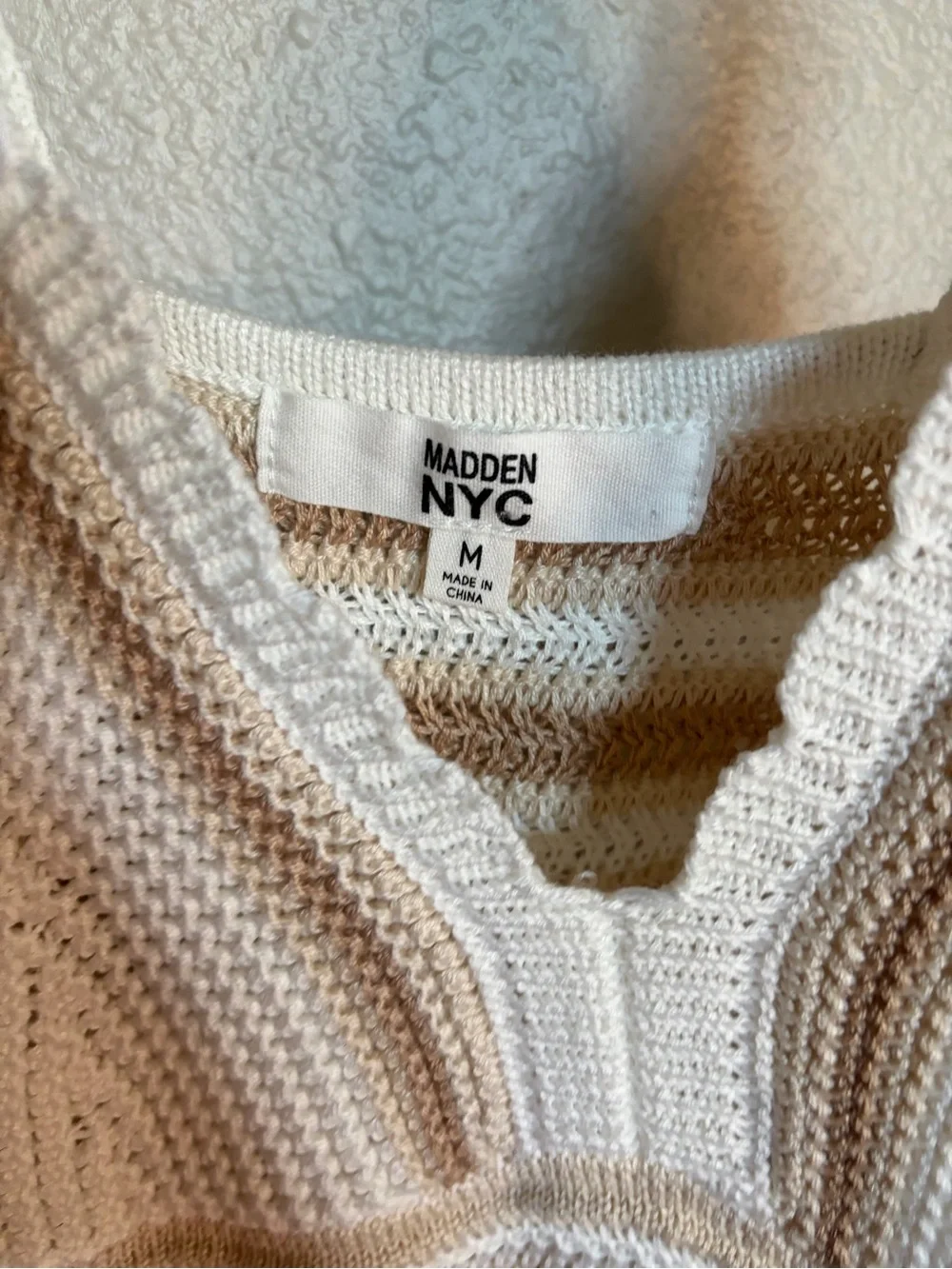 Madden NYC Crochet Striped Knit Tank - Cream & Beige
